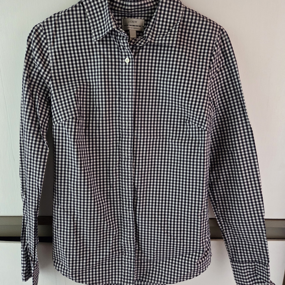 Black and White Checkered Women's Shirt, Stretch, Size S